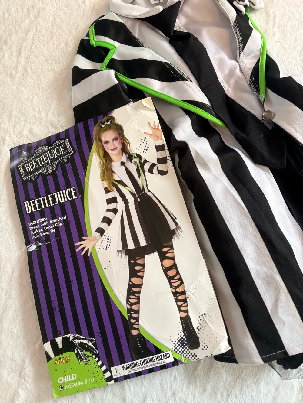 Spirit Beetlejuice Girls Costume Size M 8-10 Black White Striped Halloween